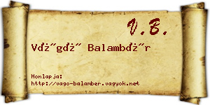 Vágó Balambér névjegykártya